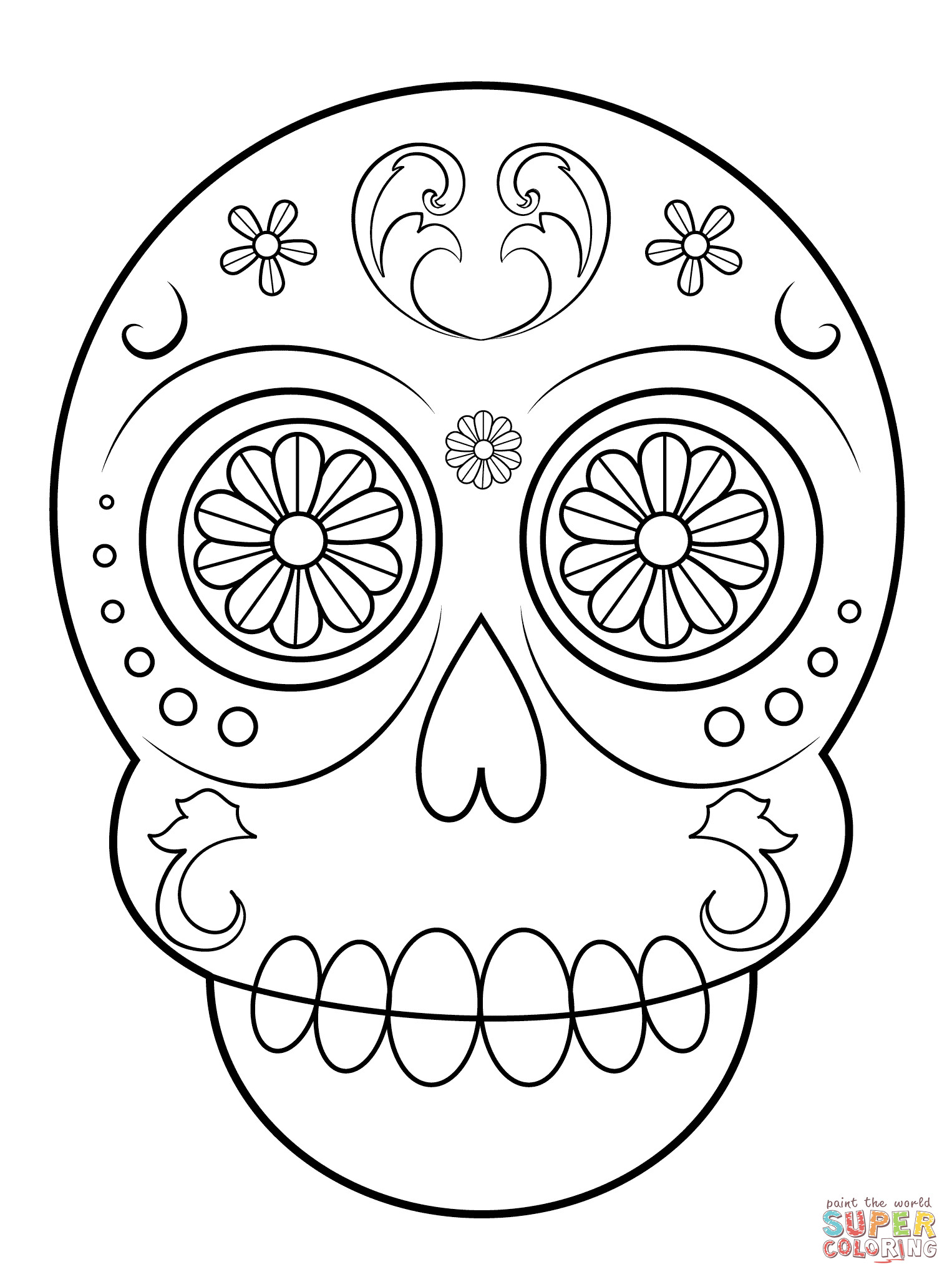Printable Sugar Skull Coloring Pages
 Simple Sugar Skull coloring page