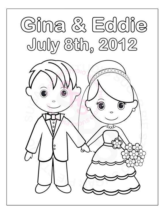 Printable Wedding Coloring Pages
 Personalized Printable Bride Groom Wedding by SugarPieStudio
