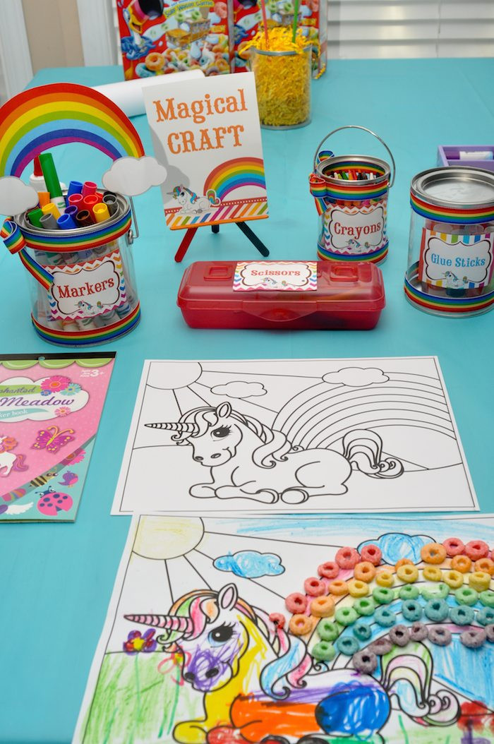 Rainbow Unicorn Birthday Party Ideas
 Kara s Party Ideas Rainbow Unicorn Art Party via Kara s