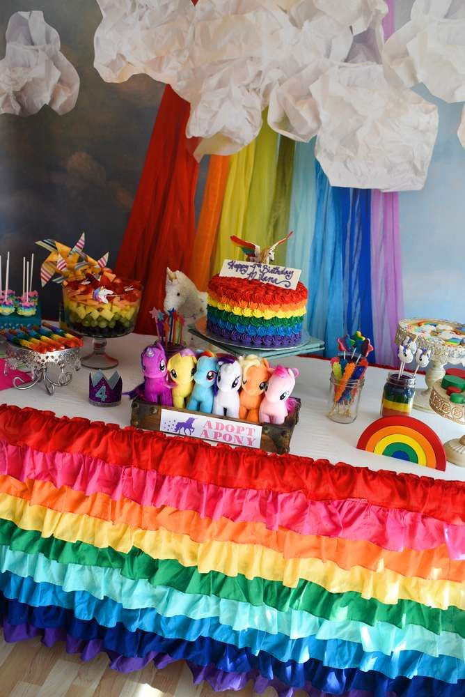 Rainbow Unicorn Party Ideas
 Dessert table at a rainbows and unicorns birthday party