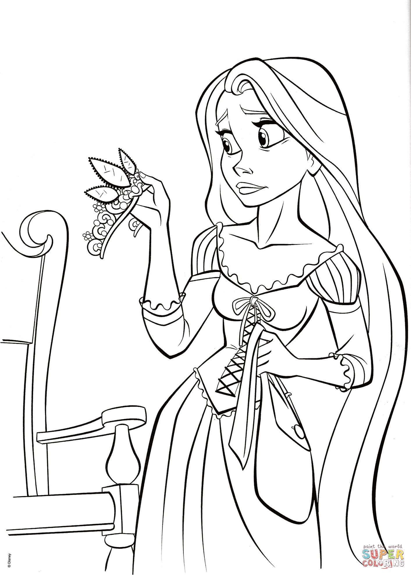 Rapunzel Printable Coloring Pages
 Princess Rapunzel with Crown coloring page