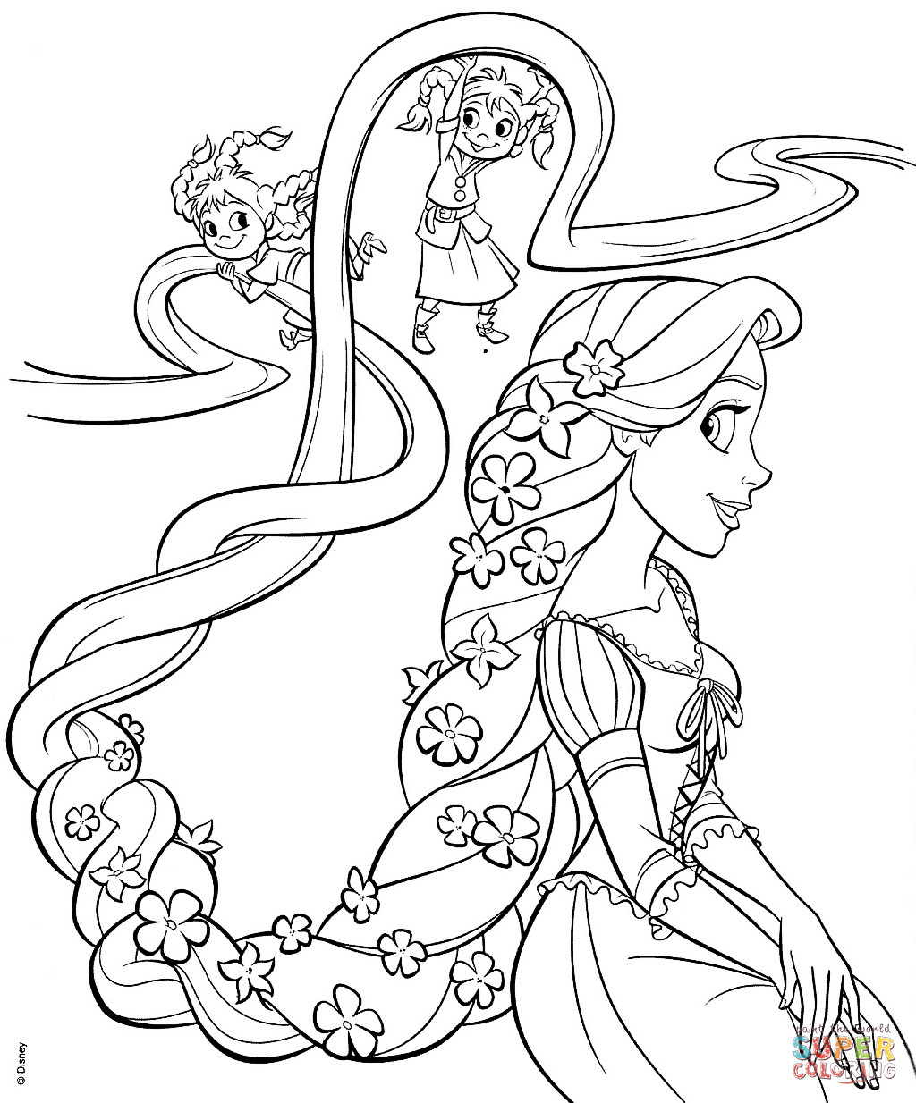 Rapunzel Printable Coloring Pages
 Rapunzel and Four Sisters coloring page