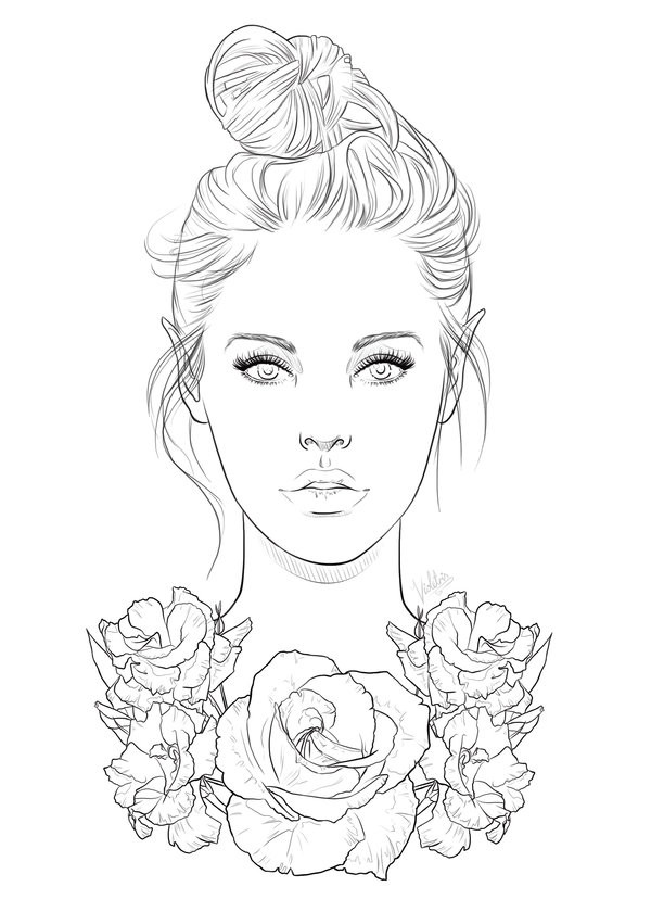 Realistic Girl Coloring Pages
 Free Line Art 01 Roses by Violetris on DeviantArt