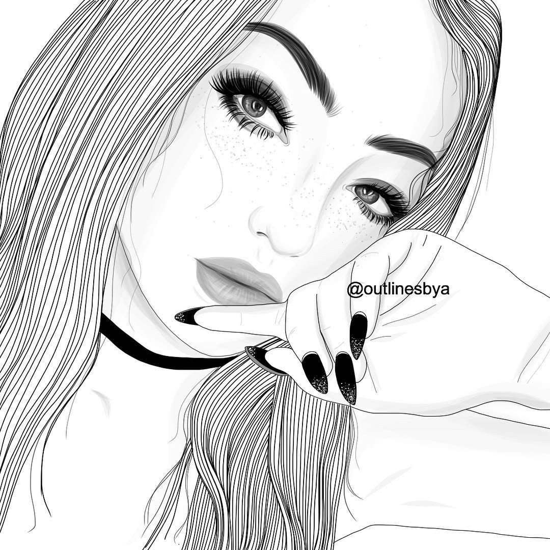 Realistic Girl Coloring Pages
 tumblr girl outlines outline black and white girl