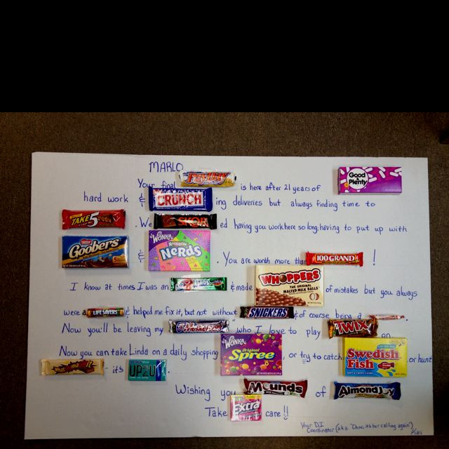 Retirement Party Game Ideas
 Candy card made for retiring co worker