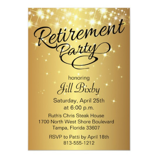 Retirement Party Invitations Ideas
 Gold Sparkly Retirement Party Invitation