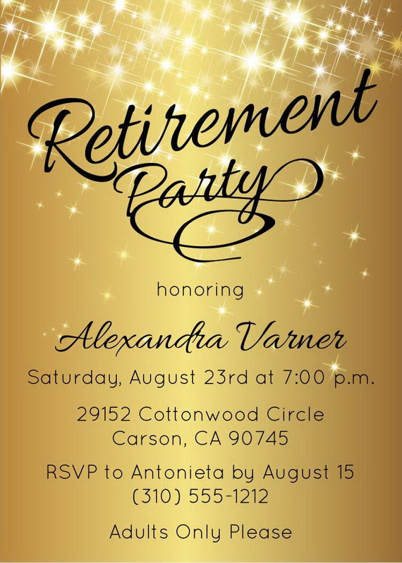 Retirement Party Program Ideas
 Retirement Party Invitation Gold Sparkly by AnnounceItFavors