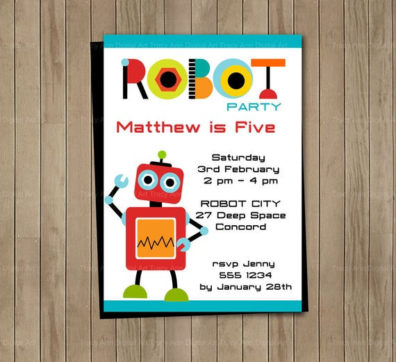 Robot Birthday Invitations
 ROBOT Printable Birthday Invitation DIY Boy by