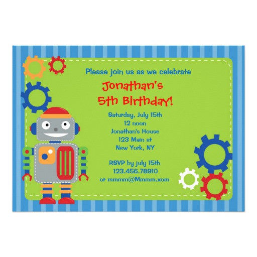 Robot Birthday Invitations
 Robot Birthday Party Invitations 5" X 7" Invitation Card