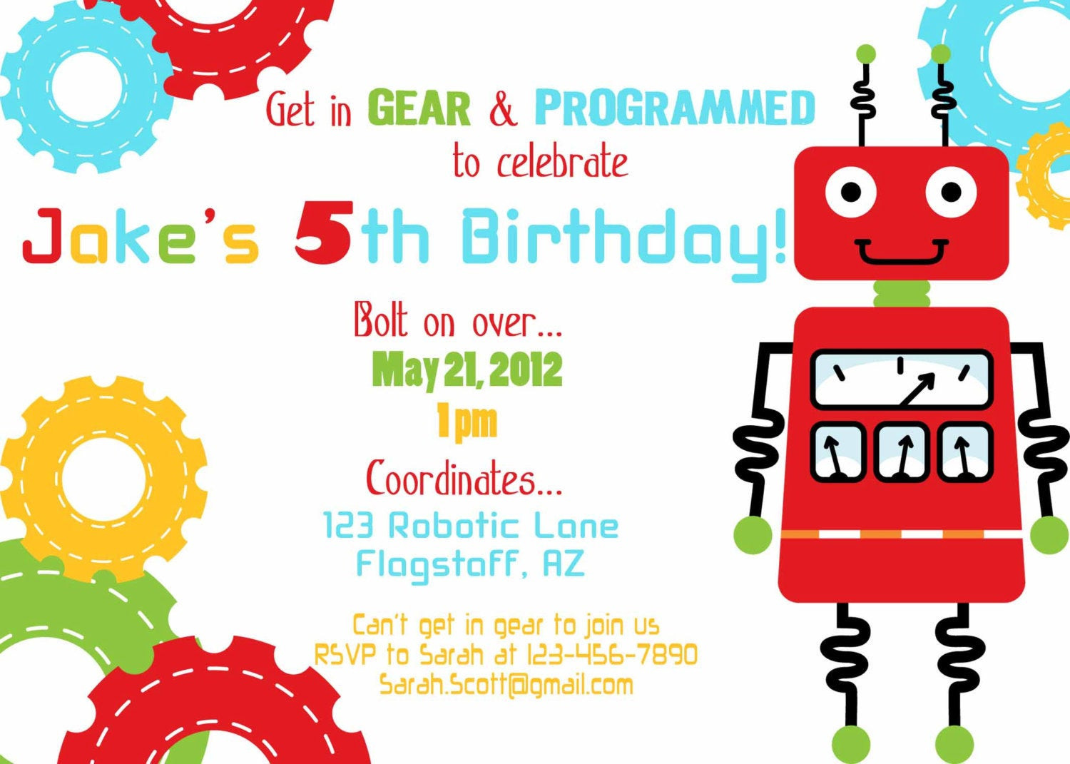 Robot Birthday Invitations
 PRINTABLE Robot Birthday Party Invite DIY by luvbugdesign