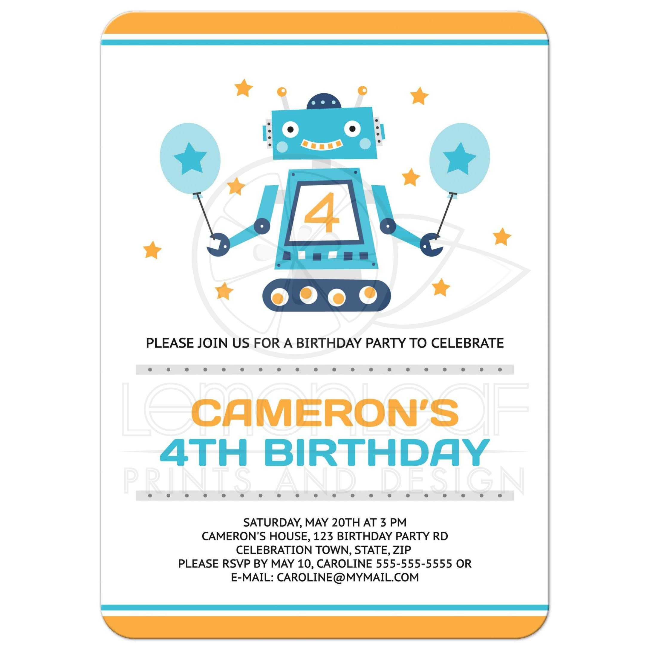 Robot Birthday Invitations
 Robot birthday party invitations for kids