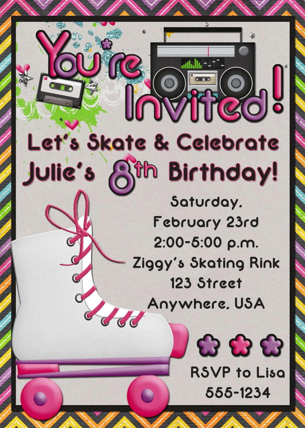 Roller Skating Birthday Party Invitations
 Roller Skating Birthday Party Invitation GIRL