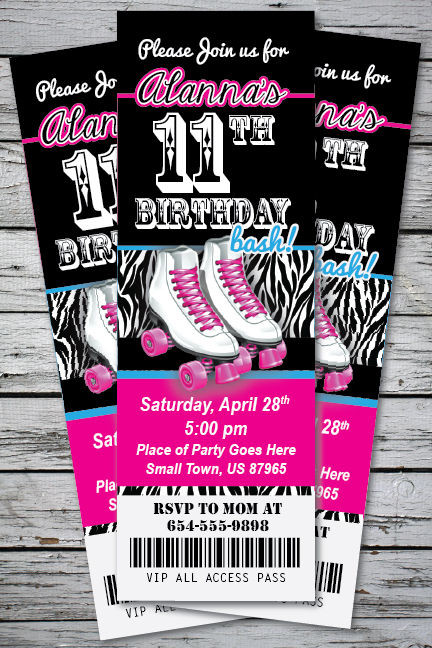 Roller Skating Birthday Party Invitations
 Roller Skating Zebra Print Birthday Party Invitation
