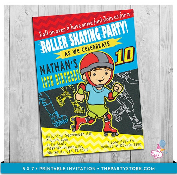 Roller Skating Birthday Party Invitations
 Roller Skate Invitation Printable Boys Rollerskate Birthday