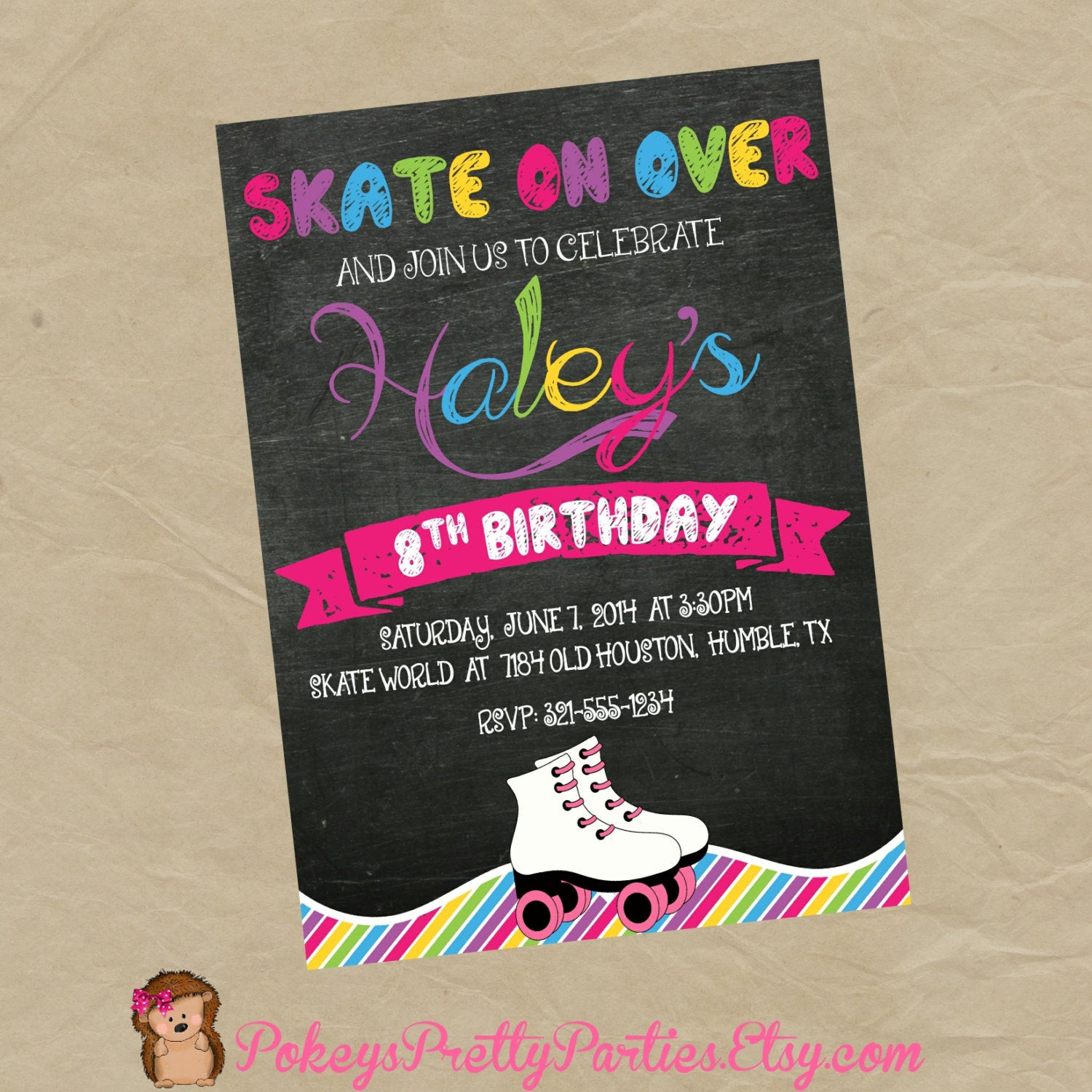 Roller Skating Birthday Party Invitations
 Roller Skating Birthday Party Invitation Digital or Printed