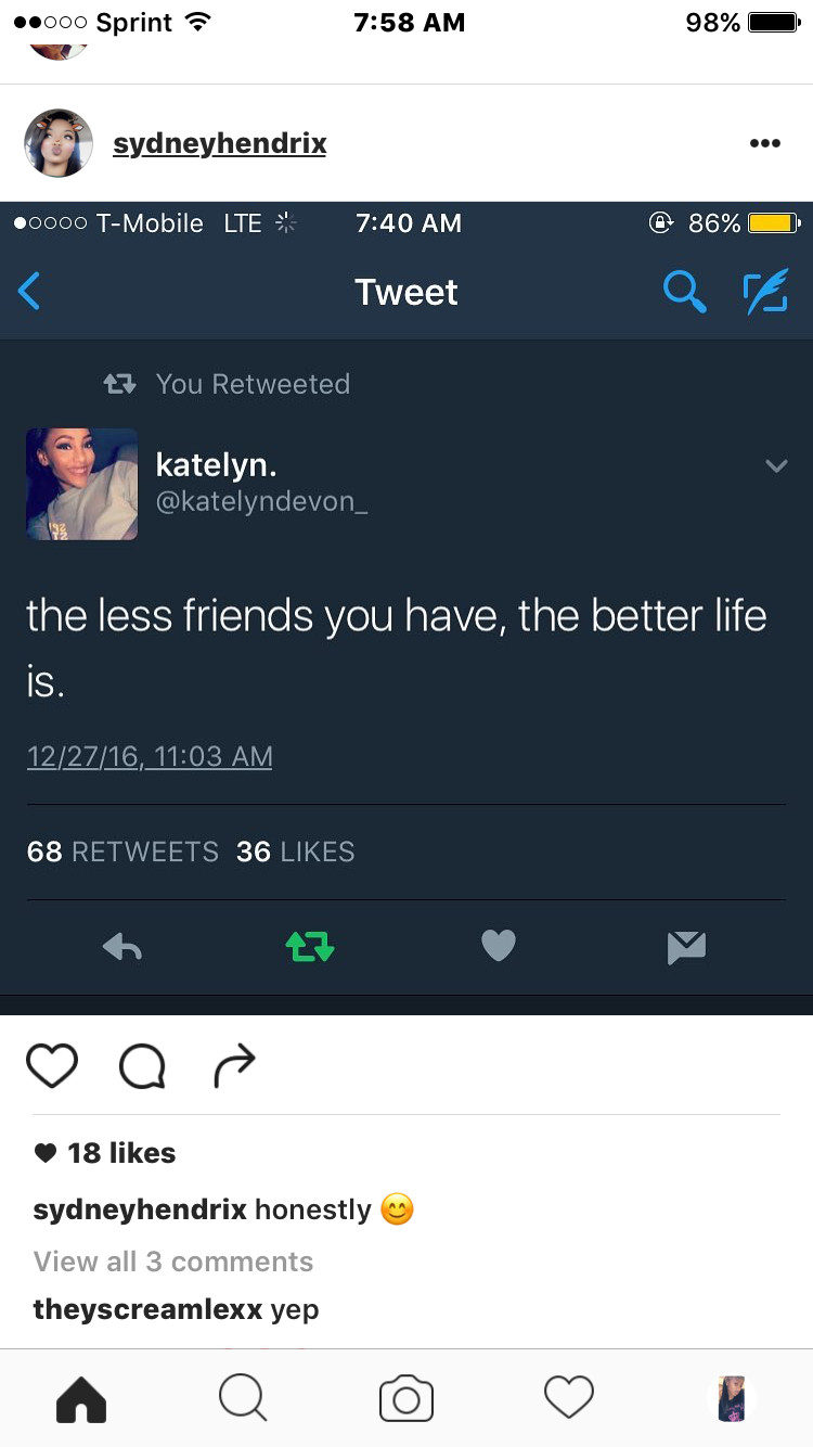 Sad Twitter Quotes
 The less friends you have the better your life is
