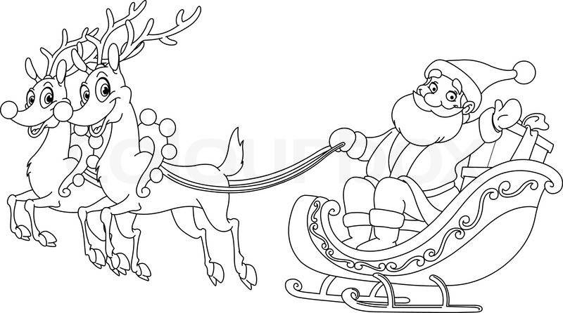 Santa Sleigh Coloring Pages Printable
 Outlined Santa riding his sleigh