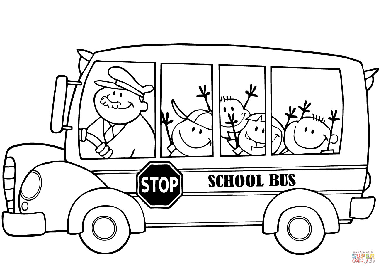 School Bus Printable Coloring Pages
 School Bus with Happy Children coloring page