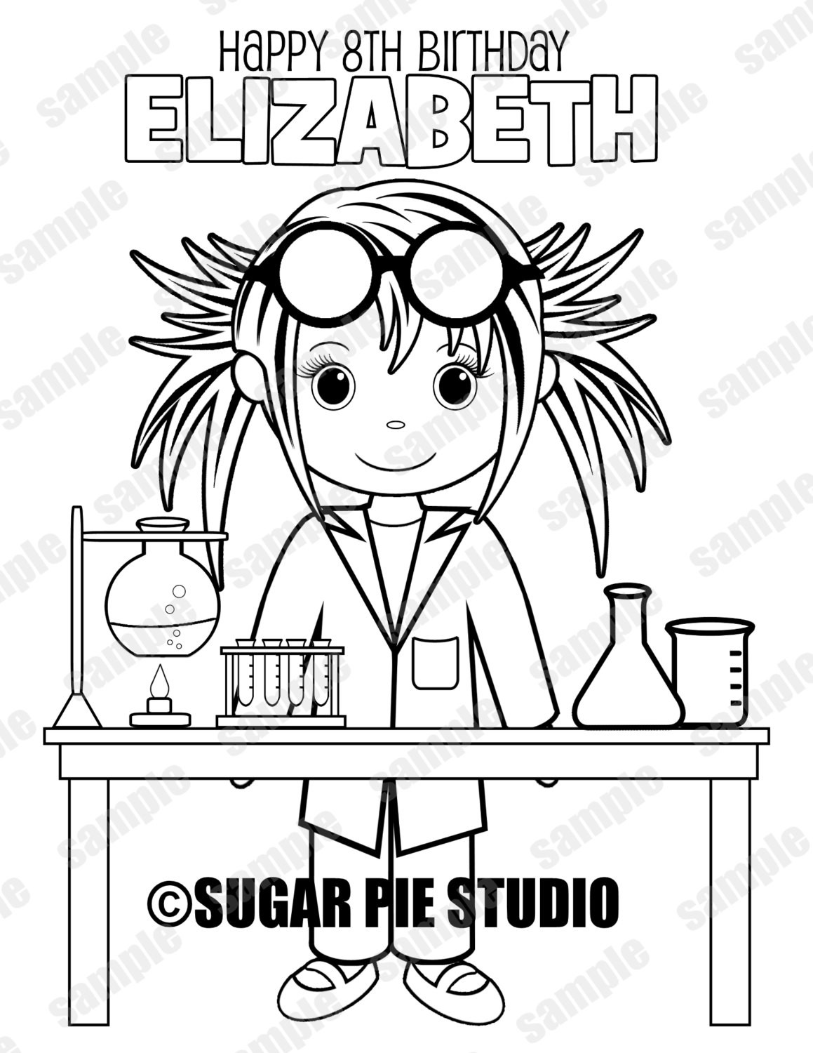 Scientist Coloring Sheet
 Mad Scientist Science coloring page Birthday Party Favor