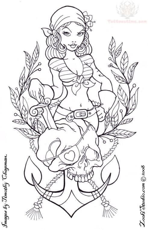 Sexy Pin Up Girl Coloring Pages
 pinup pirate nautical anchor tattoo