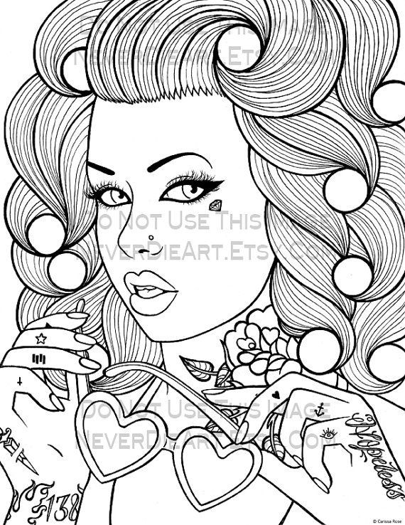 Sexy Pin Up Girl Coloring Pages
 Digital Download Print Your Own Coloring Book Outline Page
