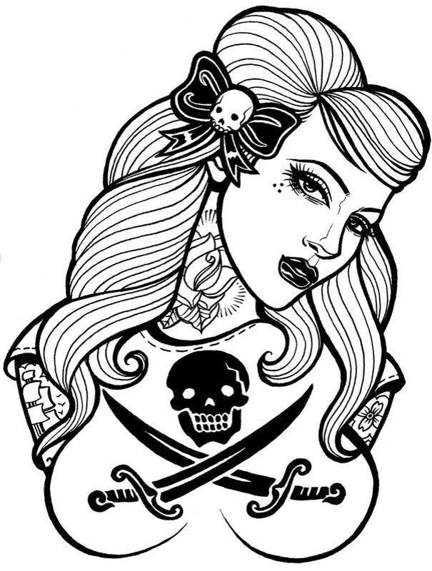 Sexy Pin Up Girl Coloring Pages
 Rockabilly Day of the dead color pages