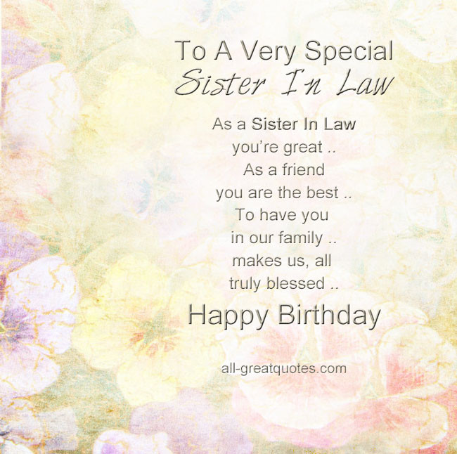 Sister In Law Birthday Quotes
 Special Sister In Law Quotes QuotesGram