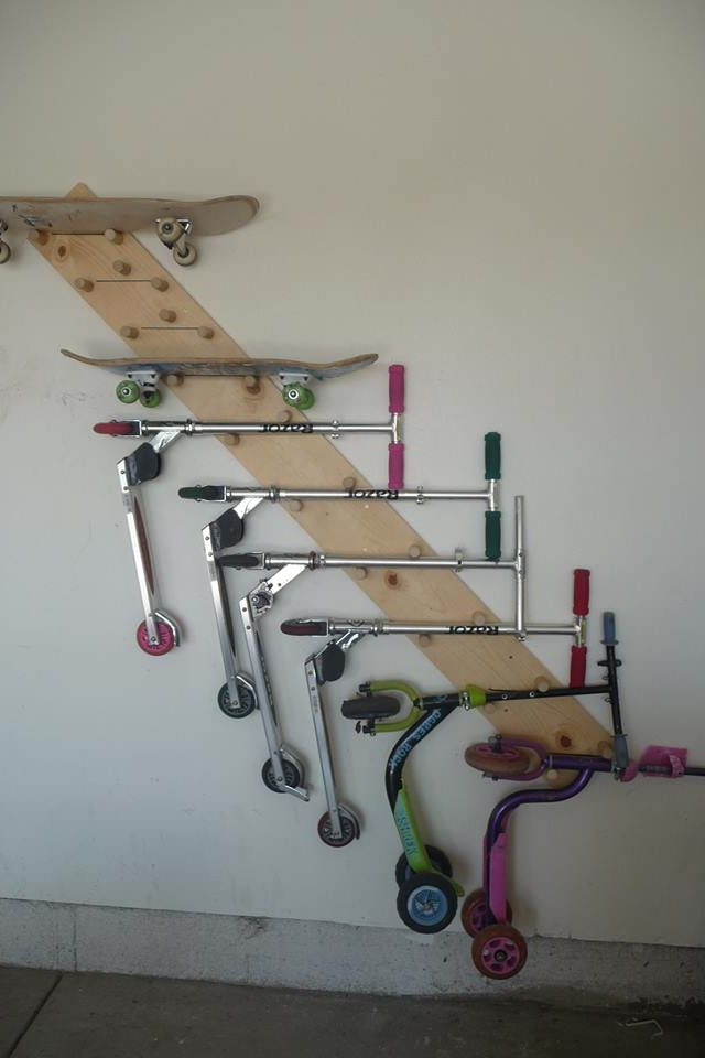 Skateboard Rack DIY
 Scooter skateboard holder Garage Pinterest