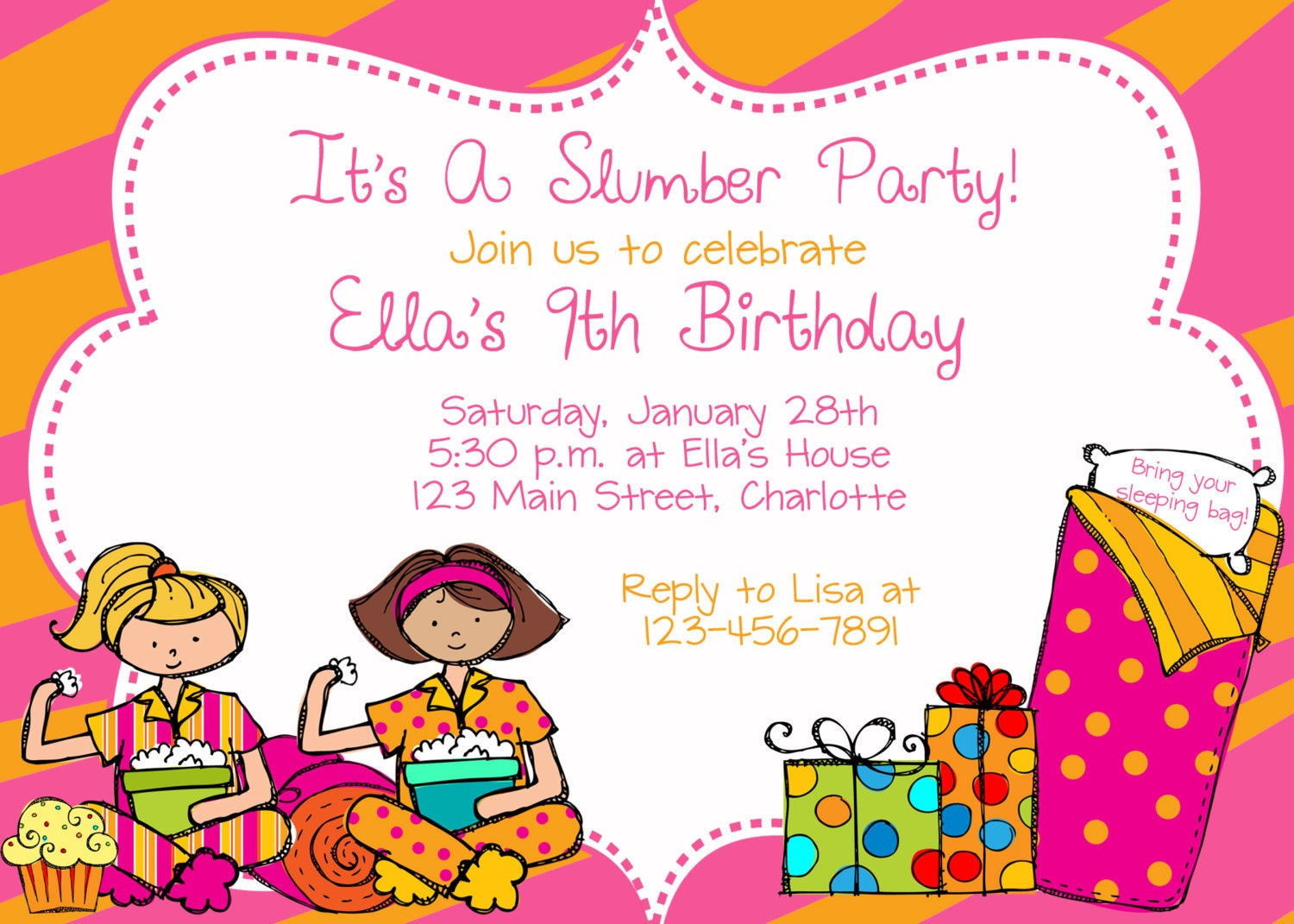 Sleepover Birthday Party
 Slumber party birthday party invitation slumber party