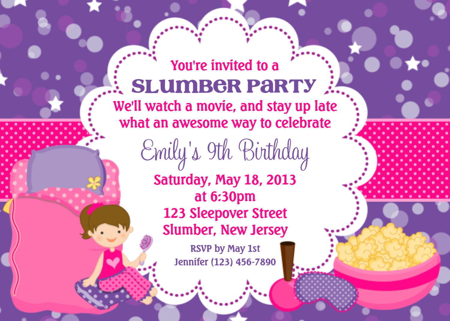 Sleepover Birthday Party
 Slumber Party Invitation Personalized Custom Sleepover