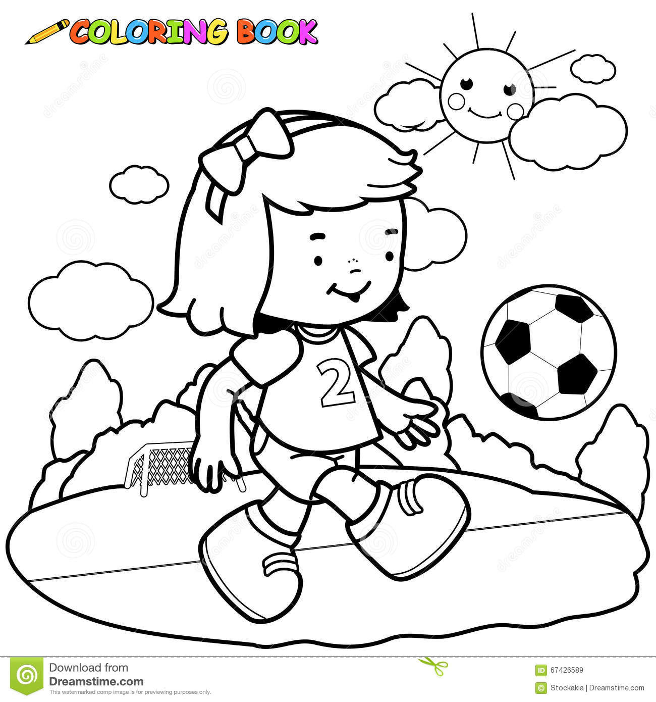 Soccer Girls Coloring Pages
 Girl Soccer Player Coloring Page Stock Vector