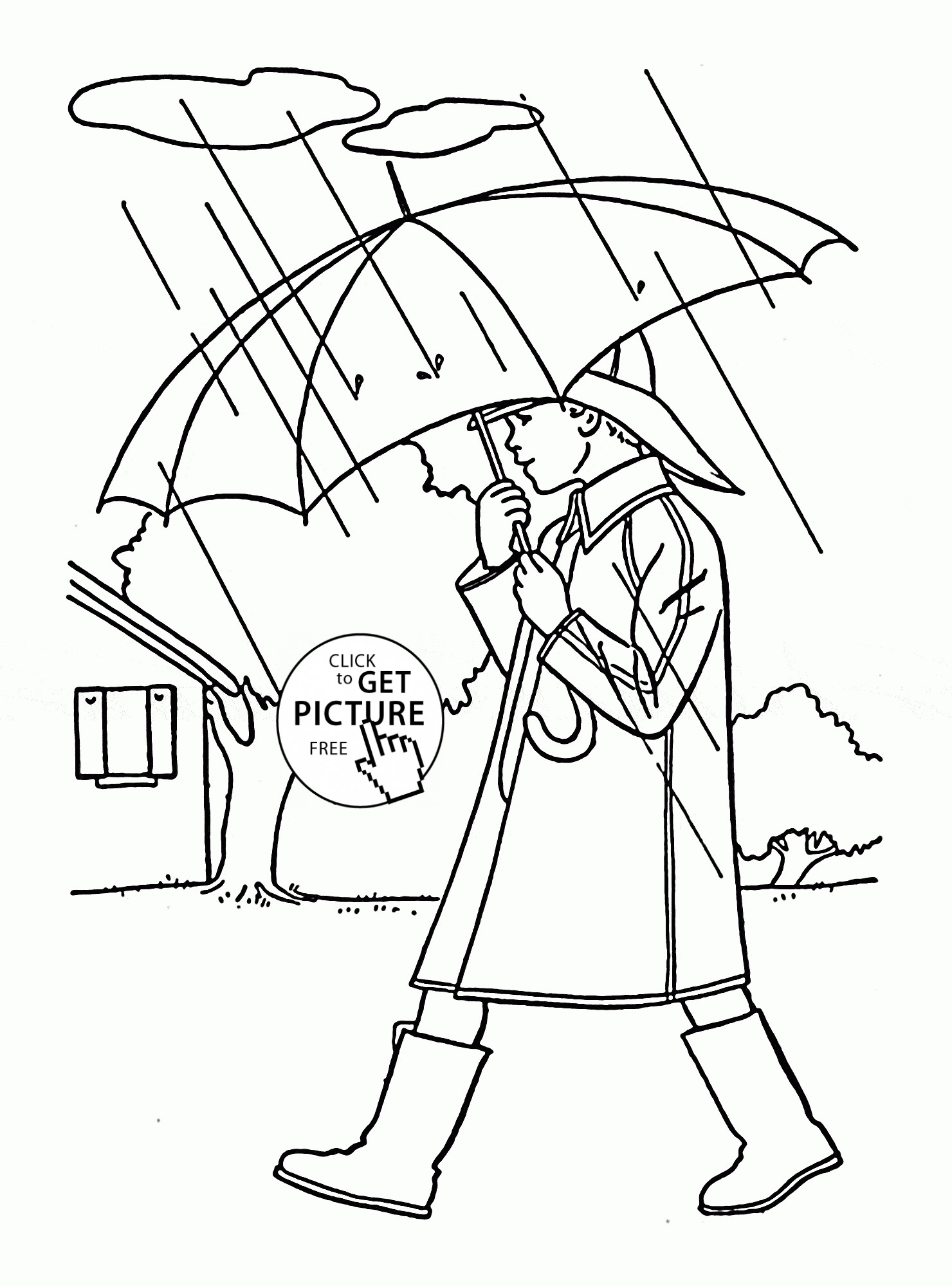 Spring Coloring Pages Boys
 Boy in the Rain Spring coloring page for kids seasons