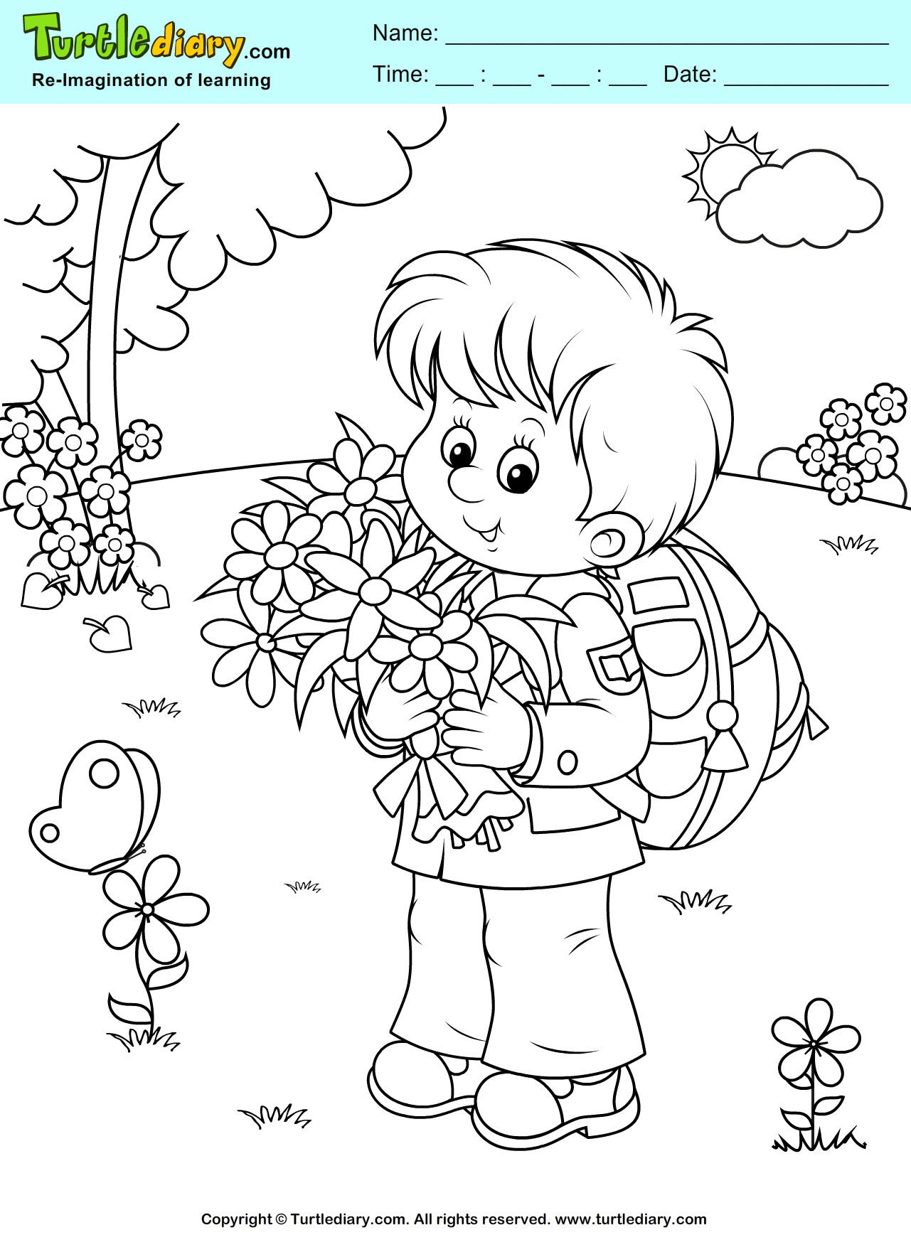 Spring Coloring Pages Boys
 Boy with Flowers Coloring Sheet