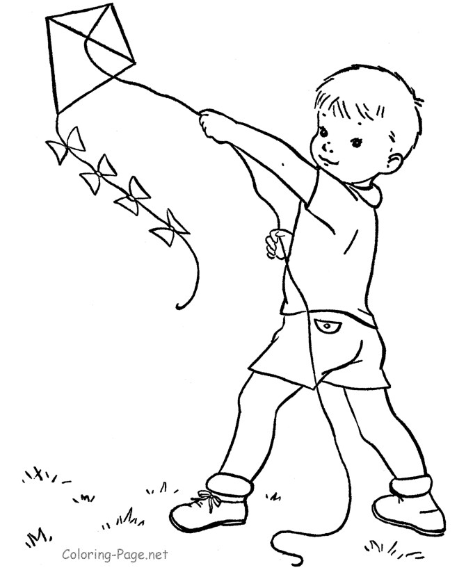 Spring Coloring Pages Boys
 Spring Coloring Page Boy and kite