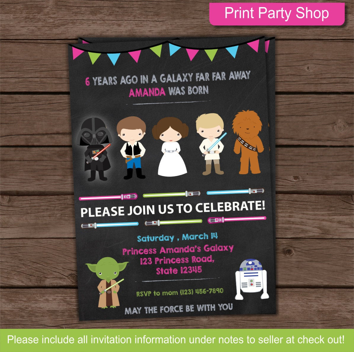 Star Wars Birthday Party Invitation
 Girl Star Wars Party Invitation