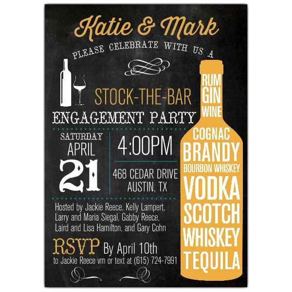 Stock The Bar Engagement Party Ideas
 Stock The Bar Typography Engagement Party Invitations