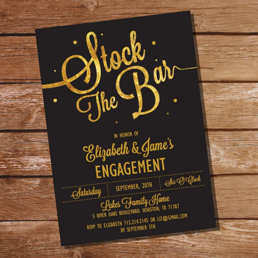 Stock The Bar Engagement Party Ideas
 Gold Glitter Stock The Bar Engagement Party Invitation