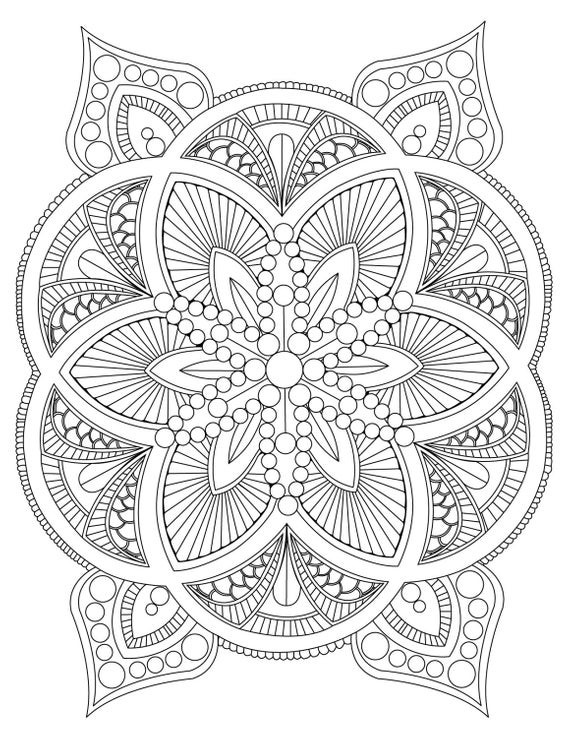 Stress Relief Coloring Pages
 Abstract Mandala Coloring Page for Adults Digital Download