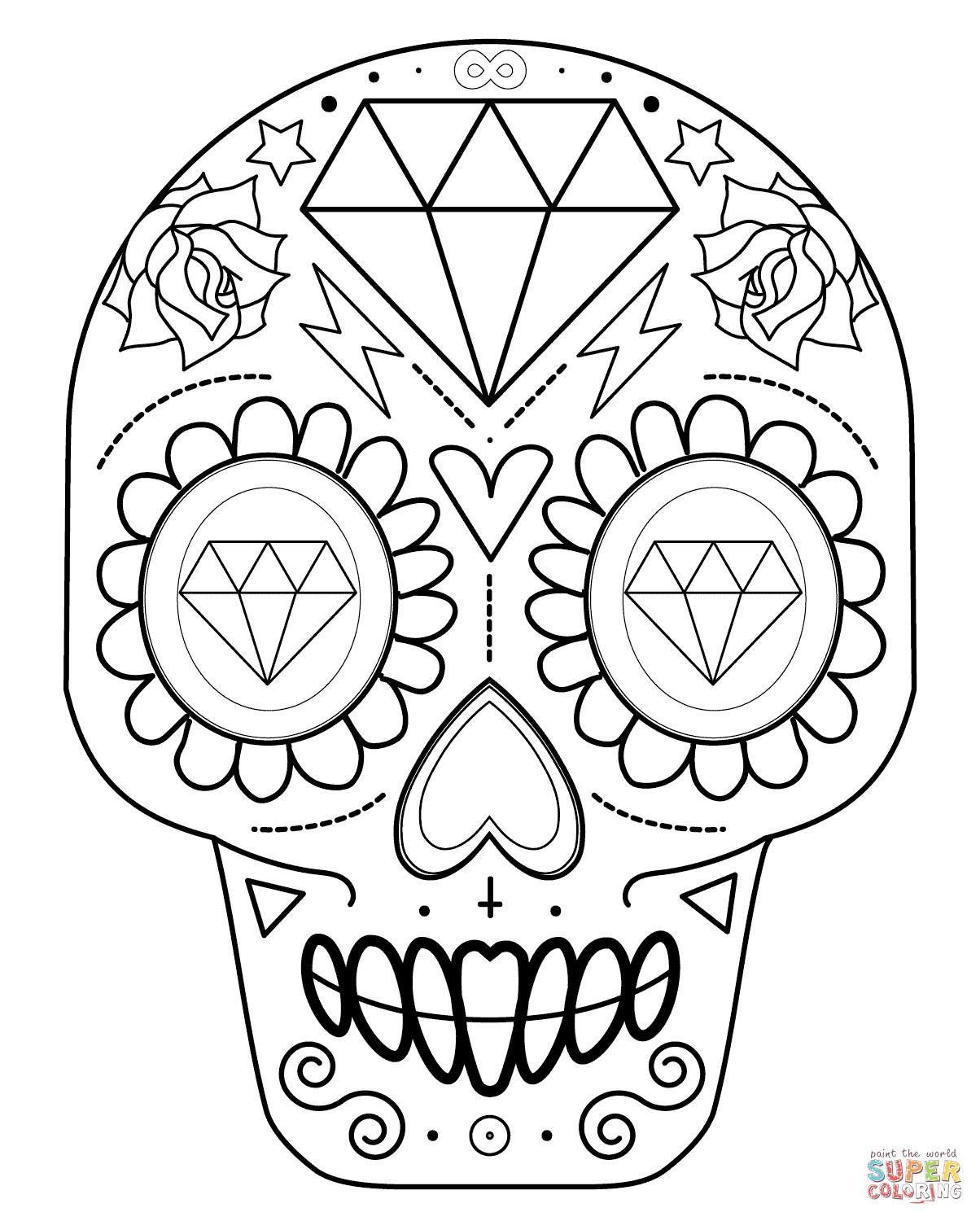 Sugar Skulls Coloring Pages
 Sugar Skull with Diamonds coloring page