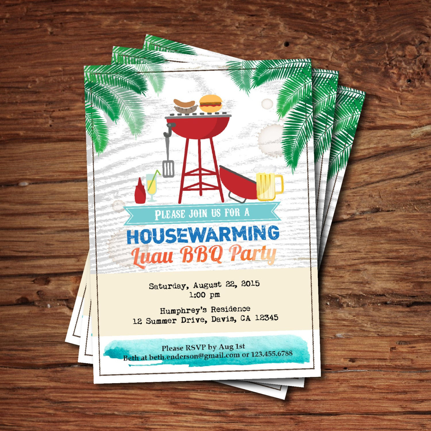 Summer Housewarming Party Ideas
 Housewarming BBQ party invitation Summer tropical luau bbq