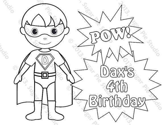 Superhero Boys Coloring Pages
 Personalized Printable SuperHero boy Birthday Party Favor