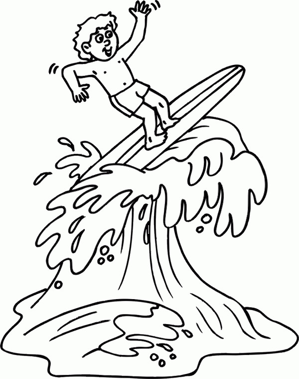 Surfing Coloring Pages
 Kid surfing Free Printable Coloring Pages