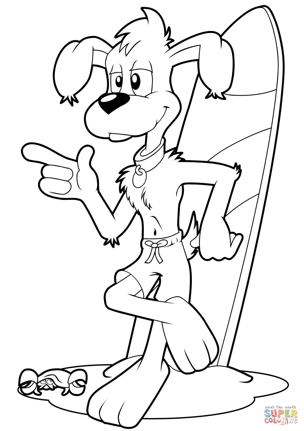 Surfing Coloring Pages
 Cool Cartoon Dog Surfer coloring page