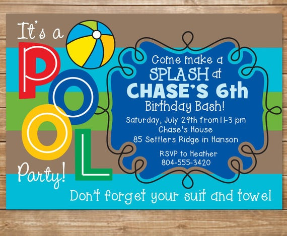 Swimming Birthday Party Places
 Pool Birthday Party Invitation Boys Swimming Party Water