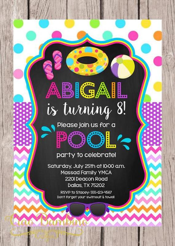 Swimming Birthday Party Places
 PRINTABLE Pool Party Invitation Print Your Own Girls
