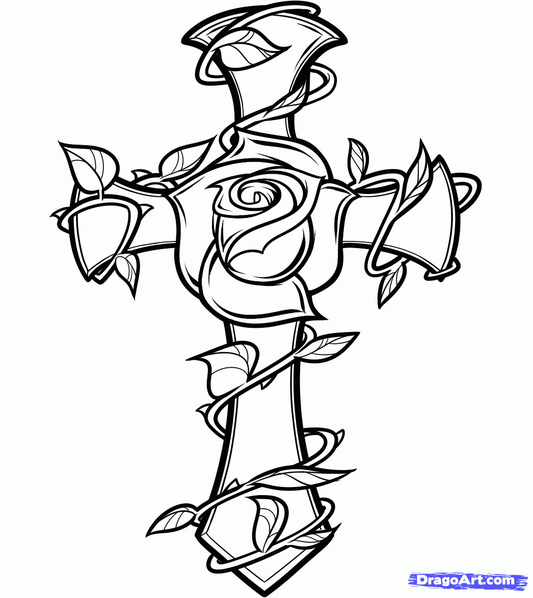 Tattoo Coloring Pages Printable
 How to Draw a Rose and Cross Tattoo Step by Step Tattoos