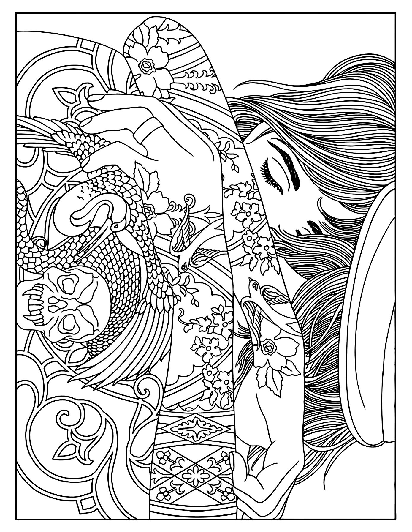 Tattoo Coloring Pages Printable
 Woman tattoos Tattoos Adult Coloring Pages