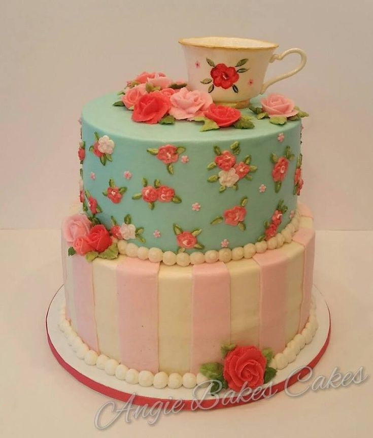 Tea Party Cake Ideas
 Vintage china tea party themed cake with handmade