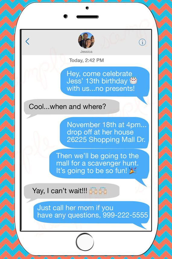 Text Birthday Invitations
 Customizable Iphone Text Message Birthday Invitation Printable