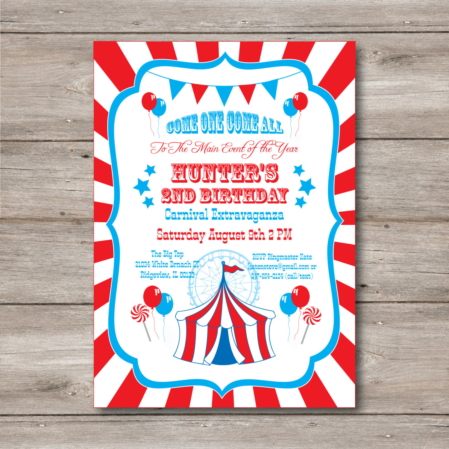 Text Birthday Invitations
 Carnival Invitation with Editable Text Carnival Party